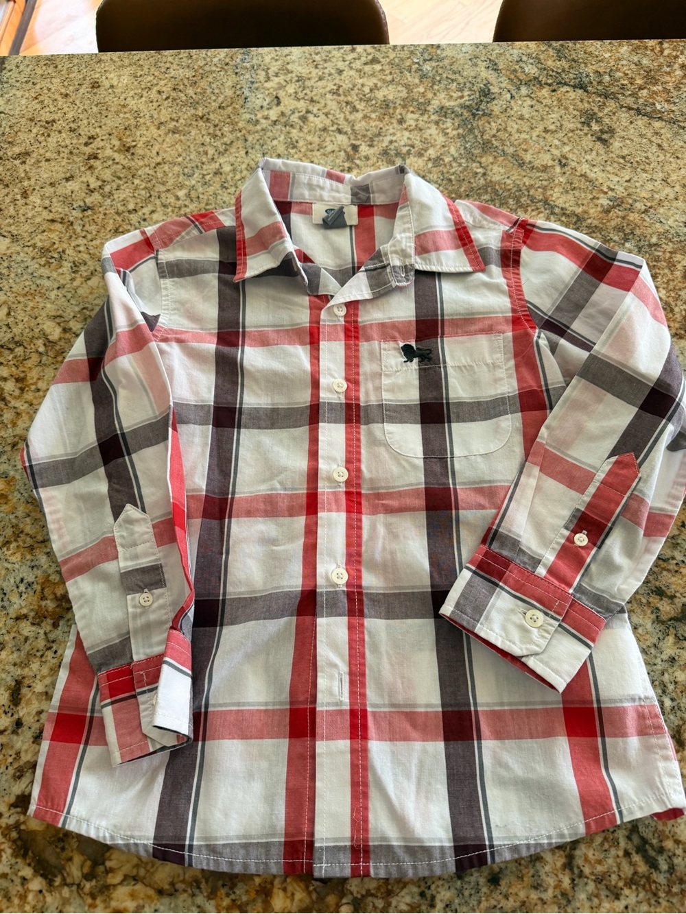 Old Navy Red, Gray & White Plaid Button-Down Shirt